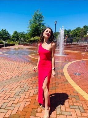 Lulu's One-Shoulder Hot Pink Evening Gown